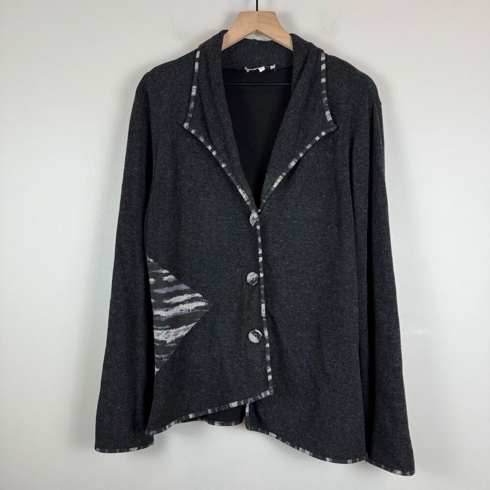 Madison Hill Cardigan Womens Large Black Knit Front Sweater Asymmetric Lagenlook